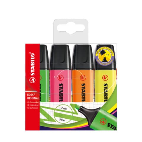 Evidenziatori Stabilo Boss Original 2-5 mm assortiti astuccio da 4 - 70/4